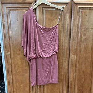 Lush One-Shoulder Dusty Rose Blouson Dress